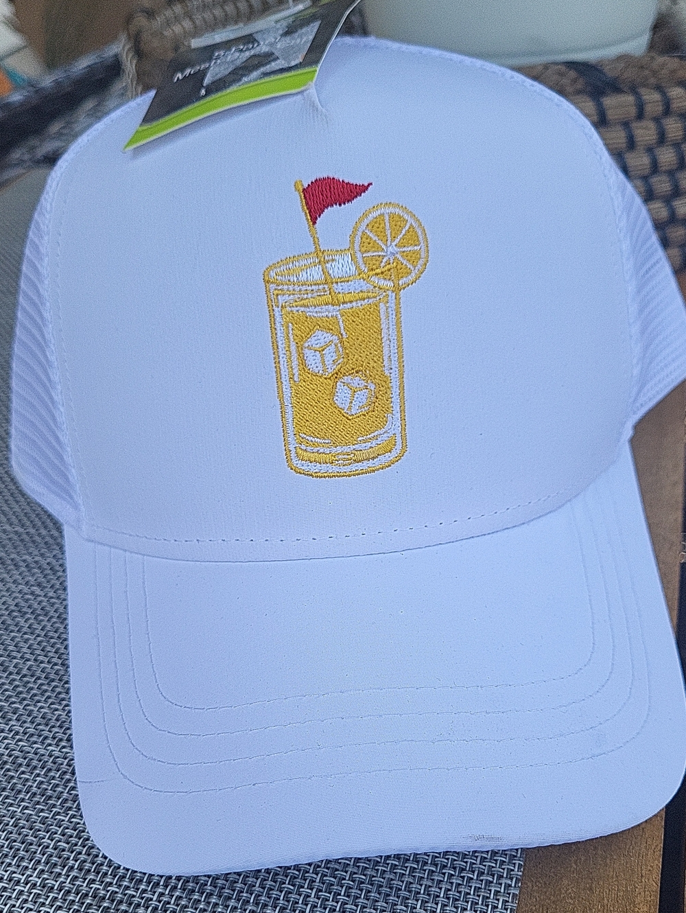 NWT White Trucker Hat with Yellow Lemon Drink Embroidery